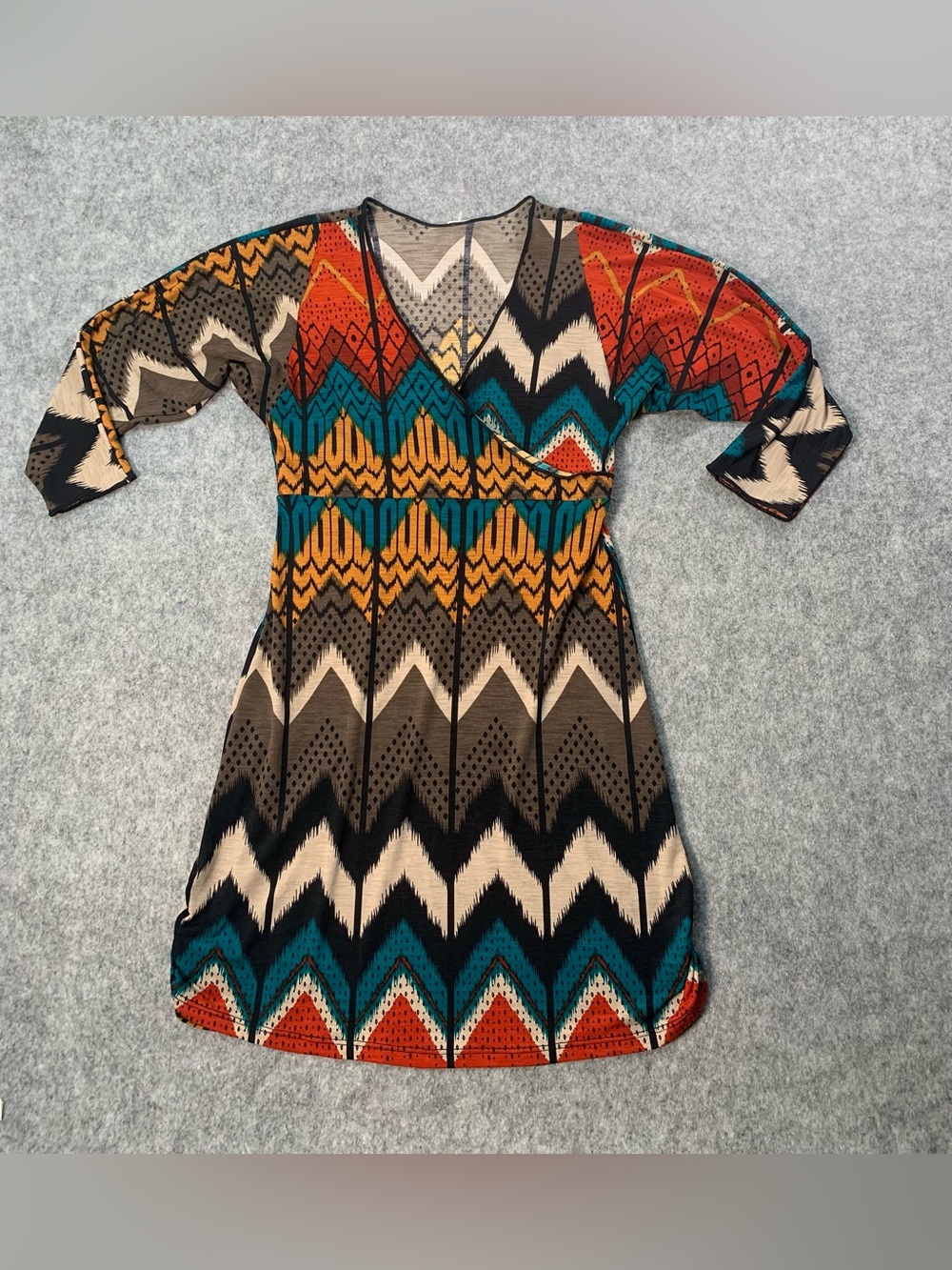 Autumn Teneyl Chevron Print Wrap-Style Tunic in Teal, Mustard & Rust